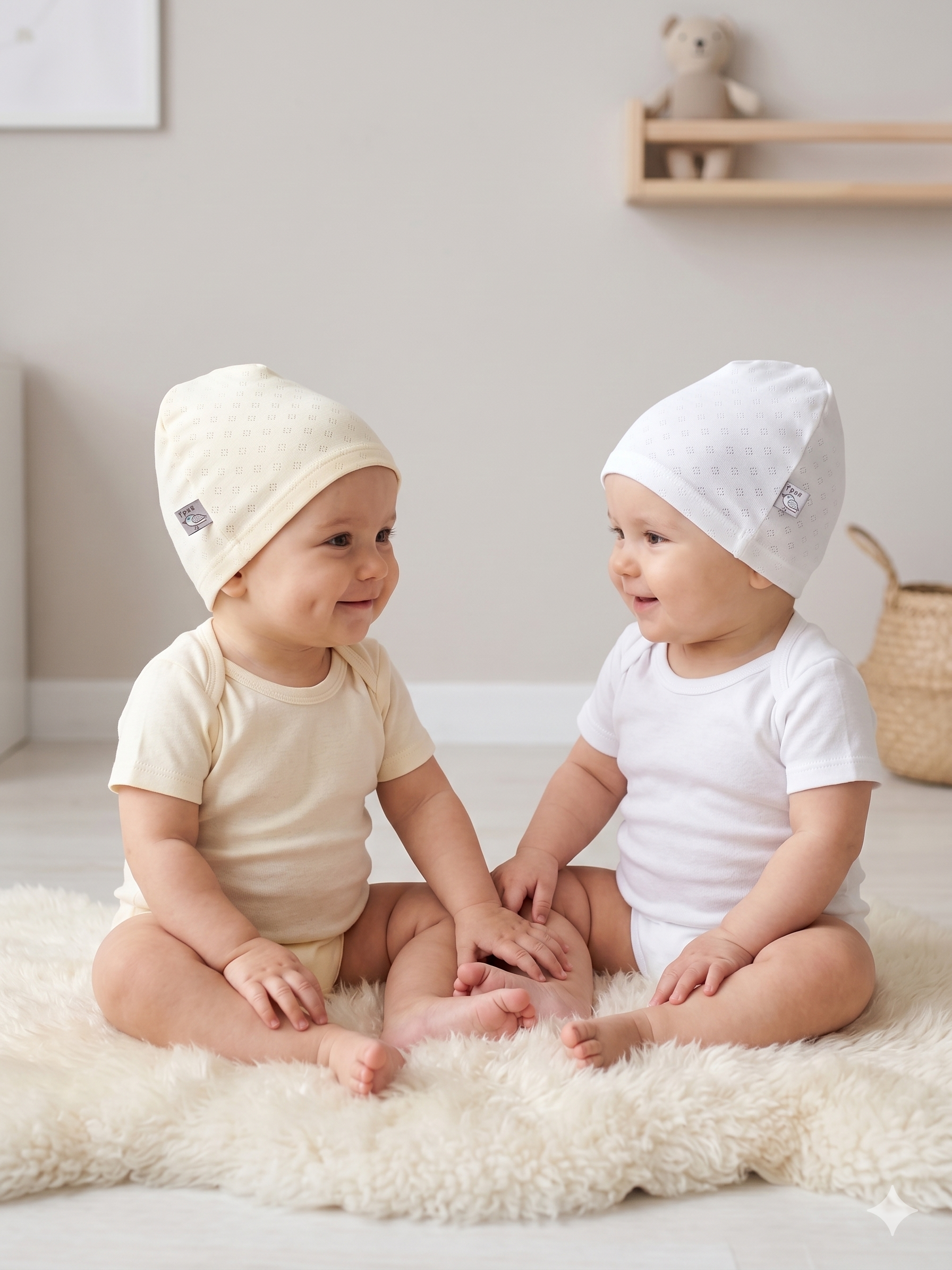 Изображение товара Комплект шапочек для новорожденных ТРИЯ 42 из 100% хлопка 2 шт