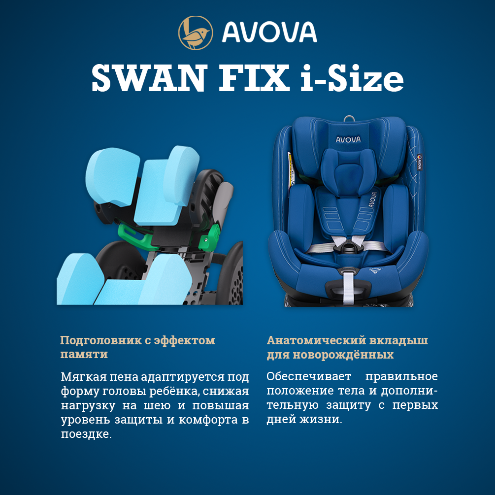Автокресло Avova Swan Fix i-size Isofix 0+/1/2 (0-25 кг) синий - фото 4