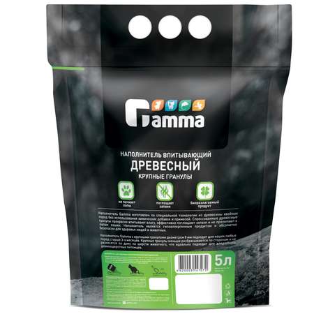 Наполнитель для кошек GAMMA древесный впитывающий крупные гранулы 5л