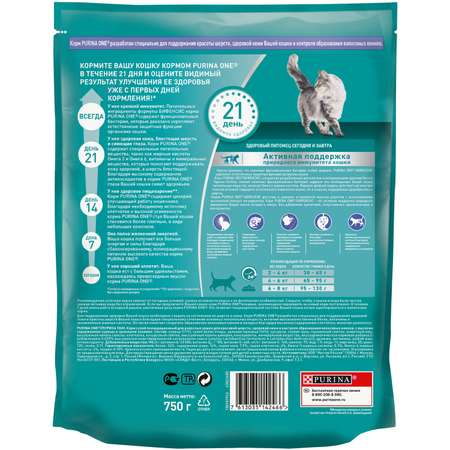 Корм для кошек Purina One для красивой шерсти здоровой кожи с высоким содержанием курицы и цельными злаками сухой 750г