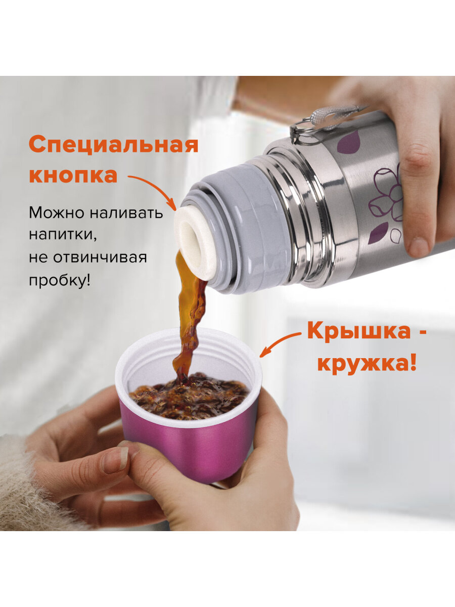 Термос Лайма с узким горлом 0.5 л нержавеющая сталь с рисунком - фото 4