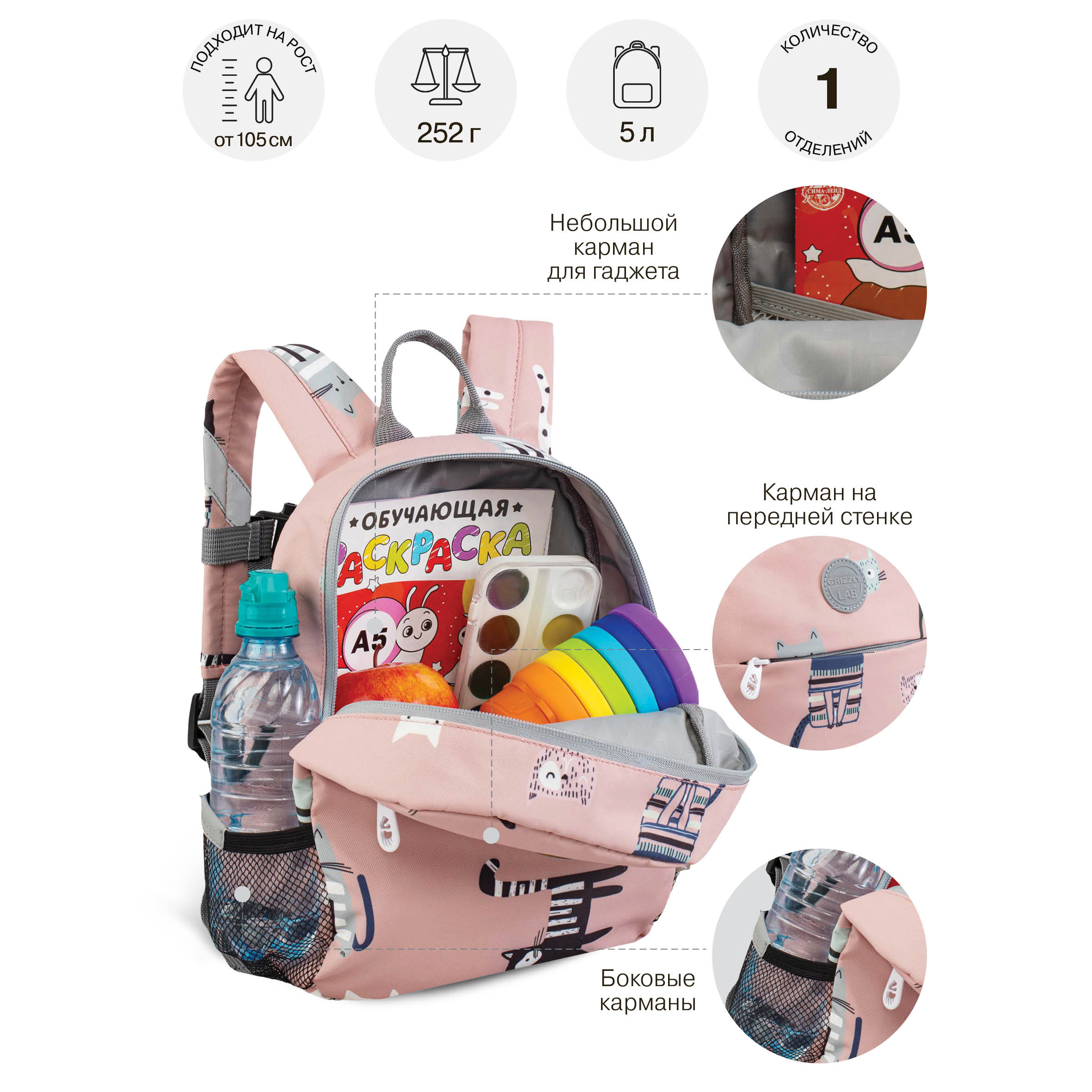 Рюкзак дошкольный Grizzly Кошки - фото 8