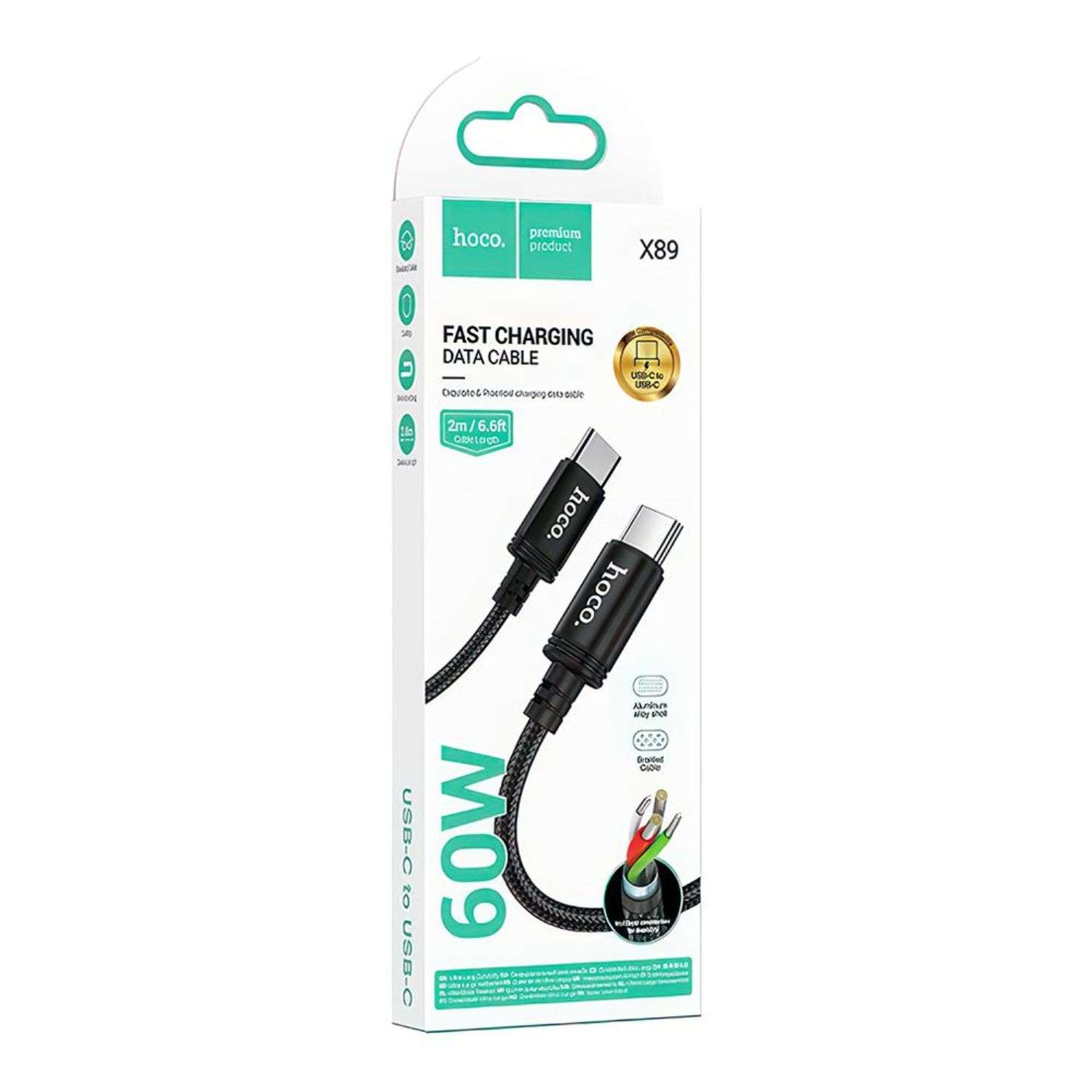 Кабель USB-C hoco X89 Wind Type-C 3А 60W 2м нейлон - фото 2