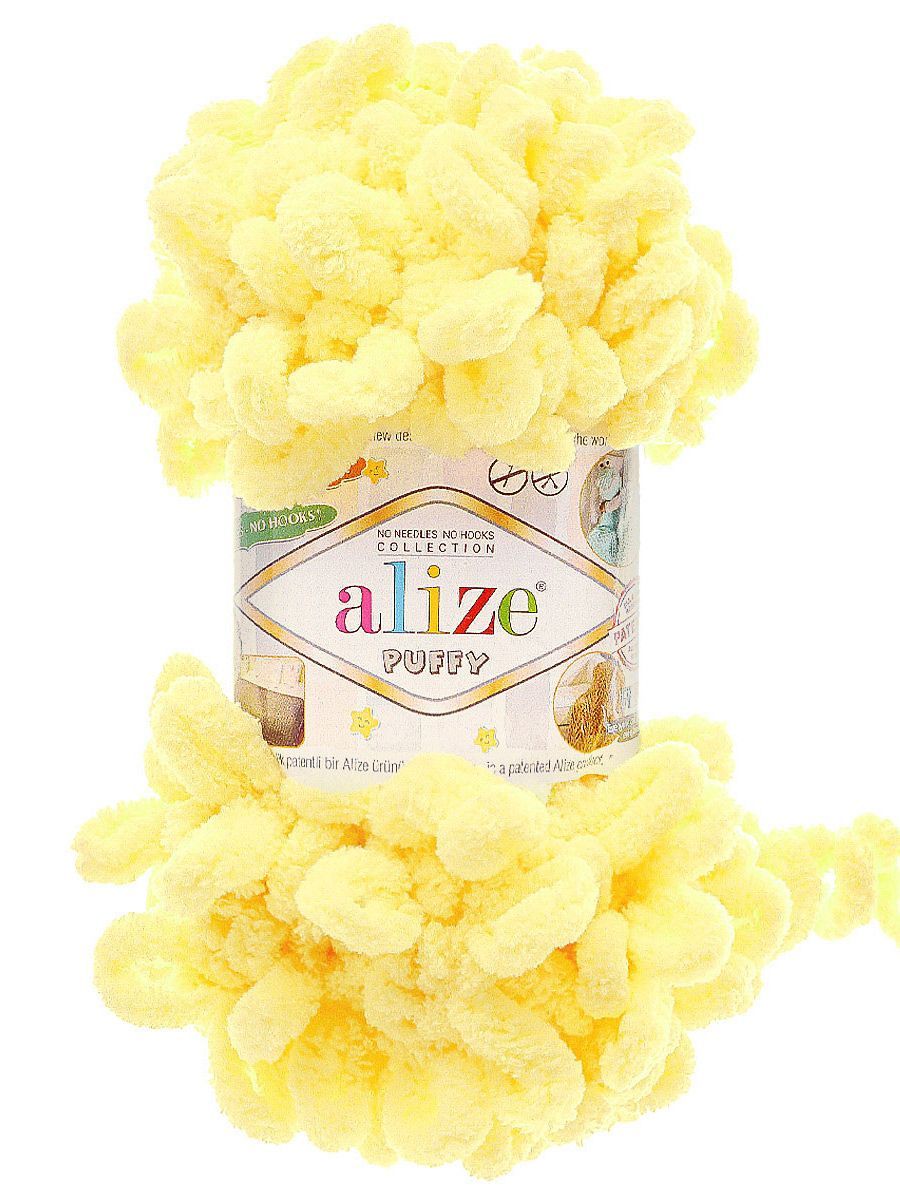 Пряжа для вязания Alize puffy 100 г 9 м микрополиэстер фантазийная плюшевая 13 желтый 5 мотков - фото 4