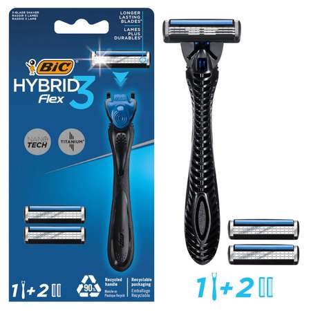Бритва мужская BIC Flex 3 Hybrid 1 ручка и 2 сменные кассеты