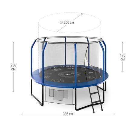Батут каркасный supreme game UNIX line 10 ft blue общий диаметр 305 см до 150 кг диаметр прыжковой зоны 250 см