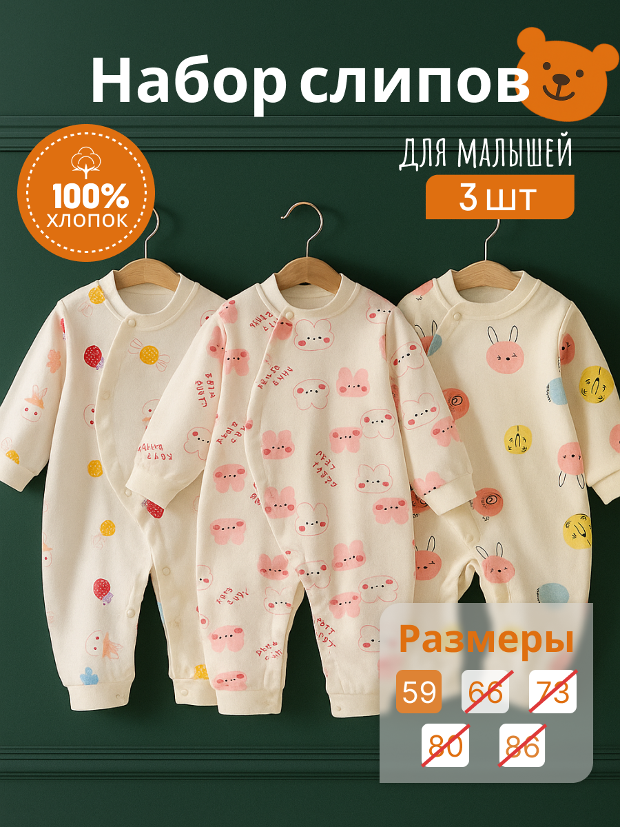 Комбинезон 3 шт ЛУKID Слипы/набор-3-девочки - фото 2