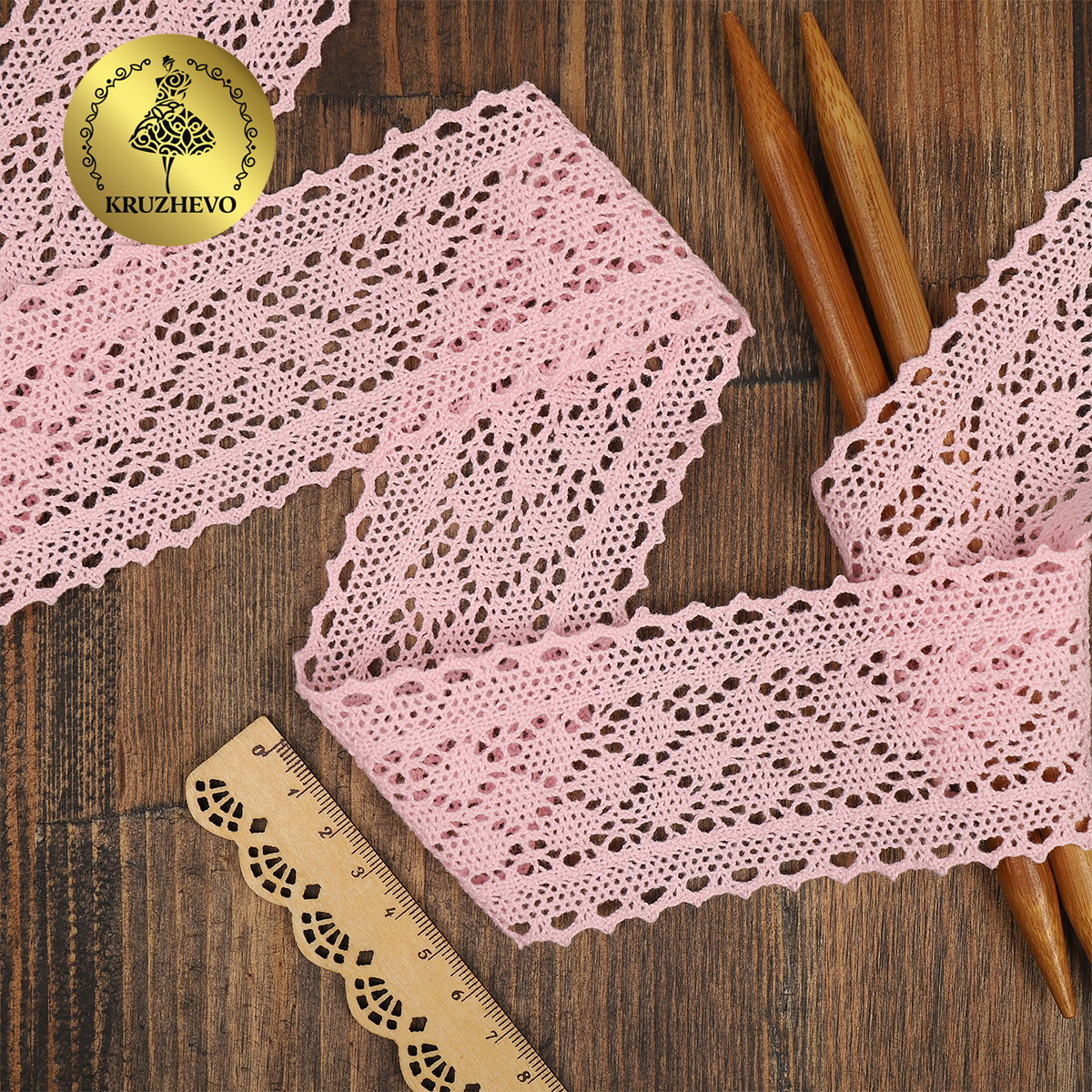 Кружево вязаное хлопковое KRUZHEVO 60мм цв.светло-розовый уп.10м - фото 2