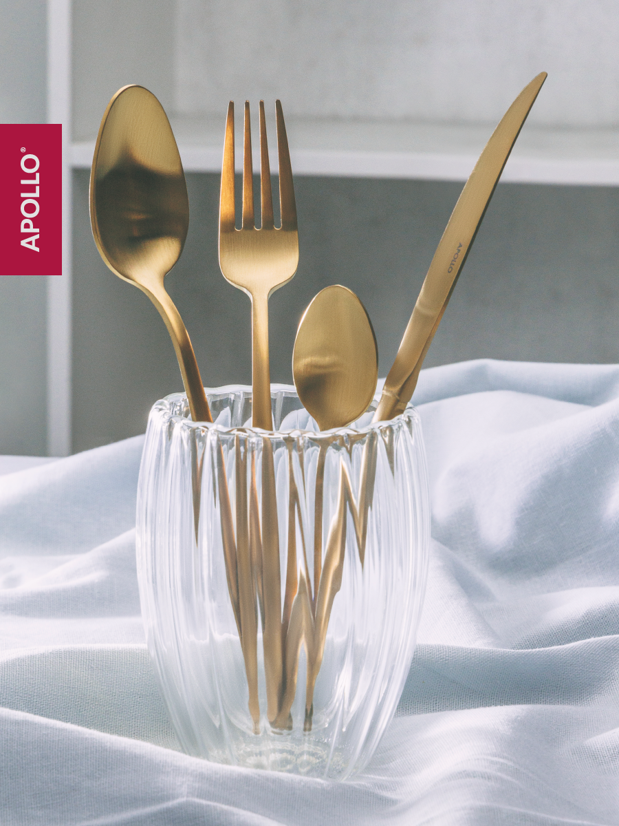 Набор столовых приборов APOLLO 16 предметов, золотой, матовые - фото 6