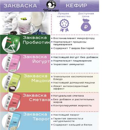 Закваска 10 стиков по 3 г Иван-поле для кефира
