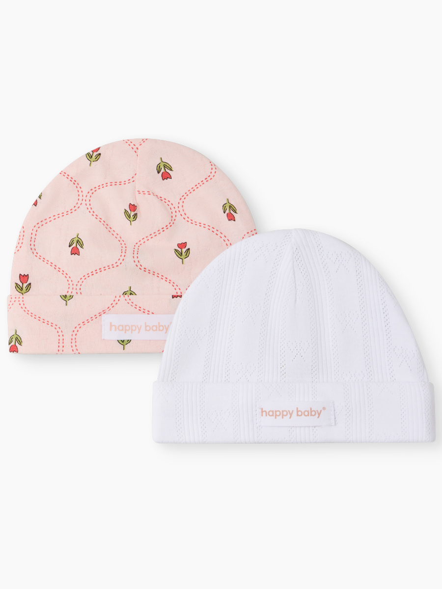 Шапочка 2 шт Happy Baby 90148-0_white-pink - фото 1