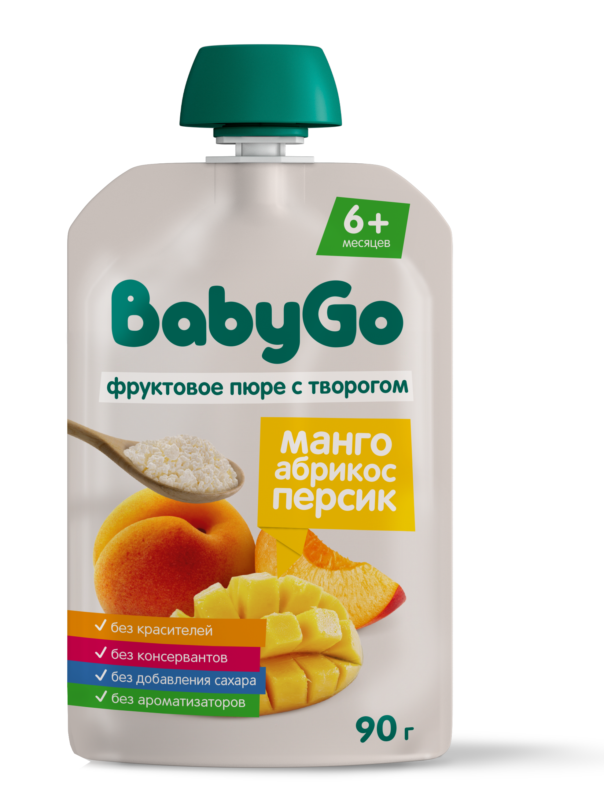 Пюре BabyGo с творогом манго абрикосом и персиком с 6 мес 90 г - фото 1