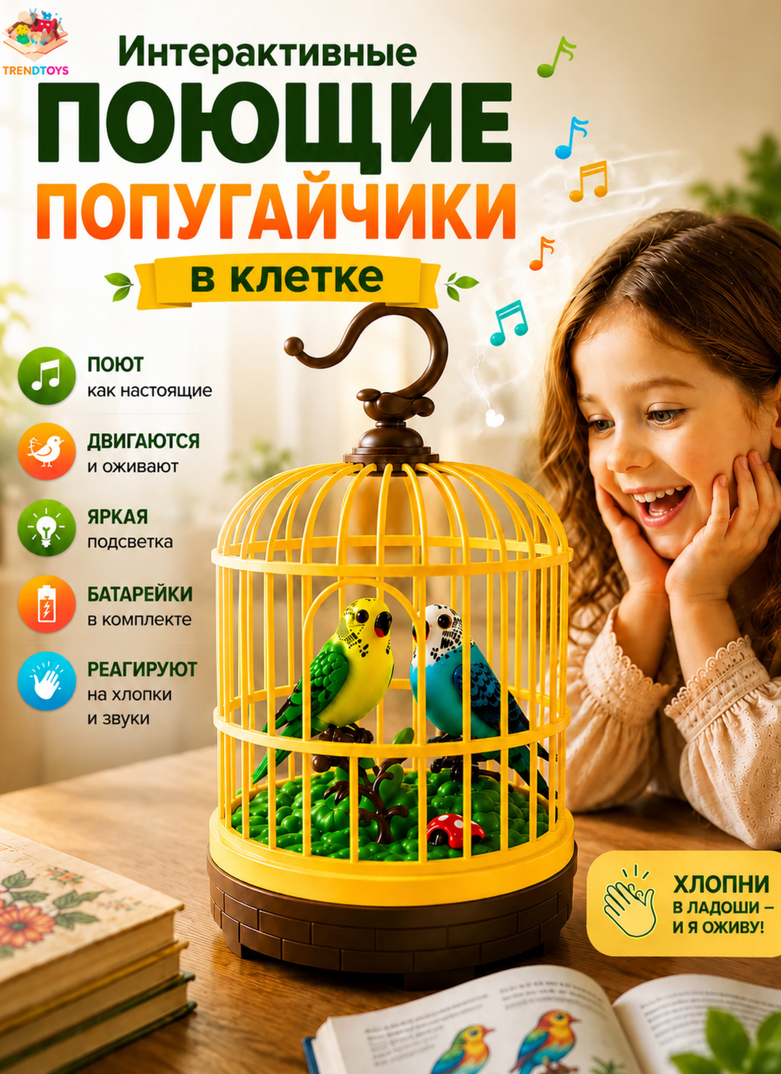 Фигурка TrendToys Интерактивный попугай в клетке - фото 1