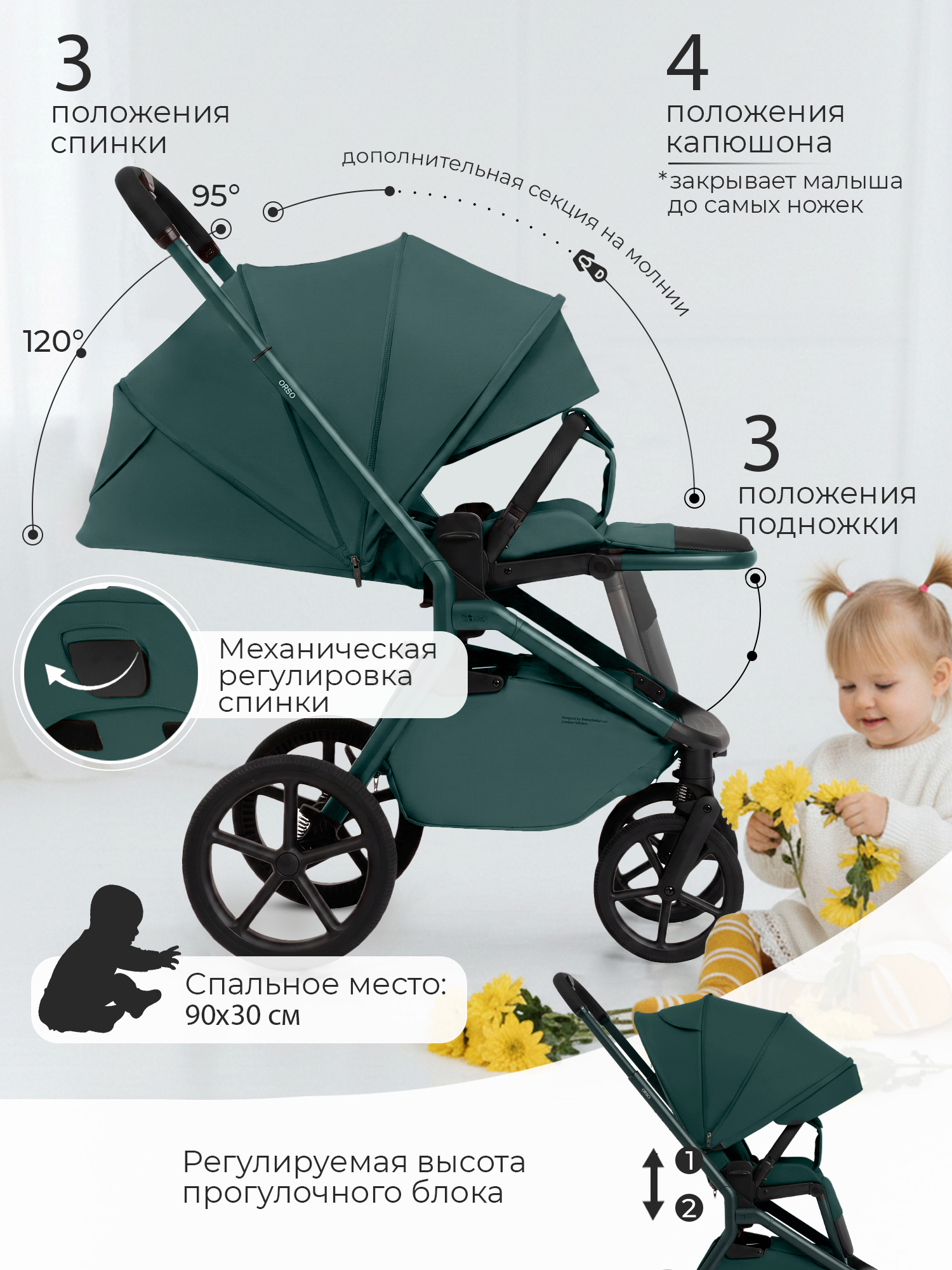 Коляска 2в1 Sweet Baby Orso Emerald бирюзовый - фото 9