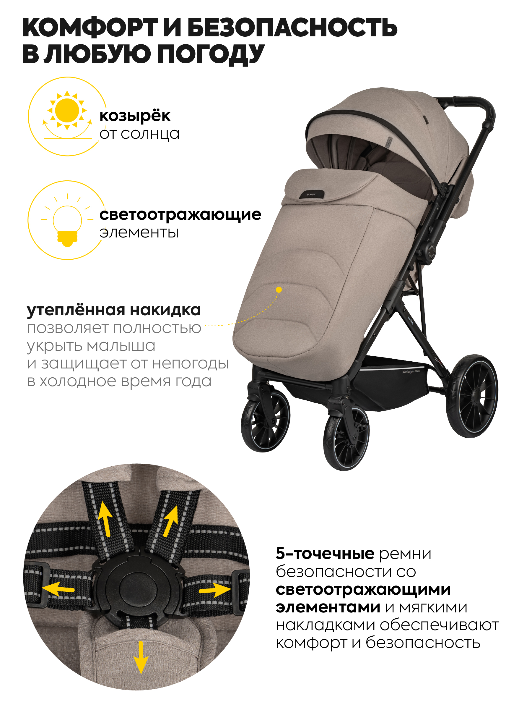 Коляска прогулочная JOVOLA LUNA бежевый - фото 3