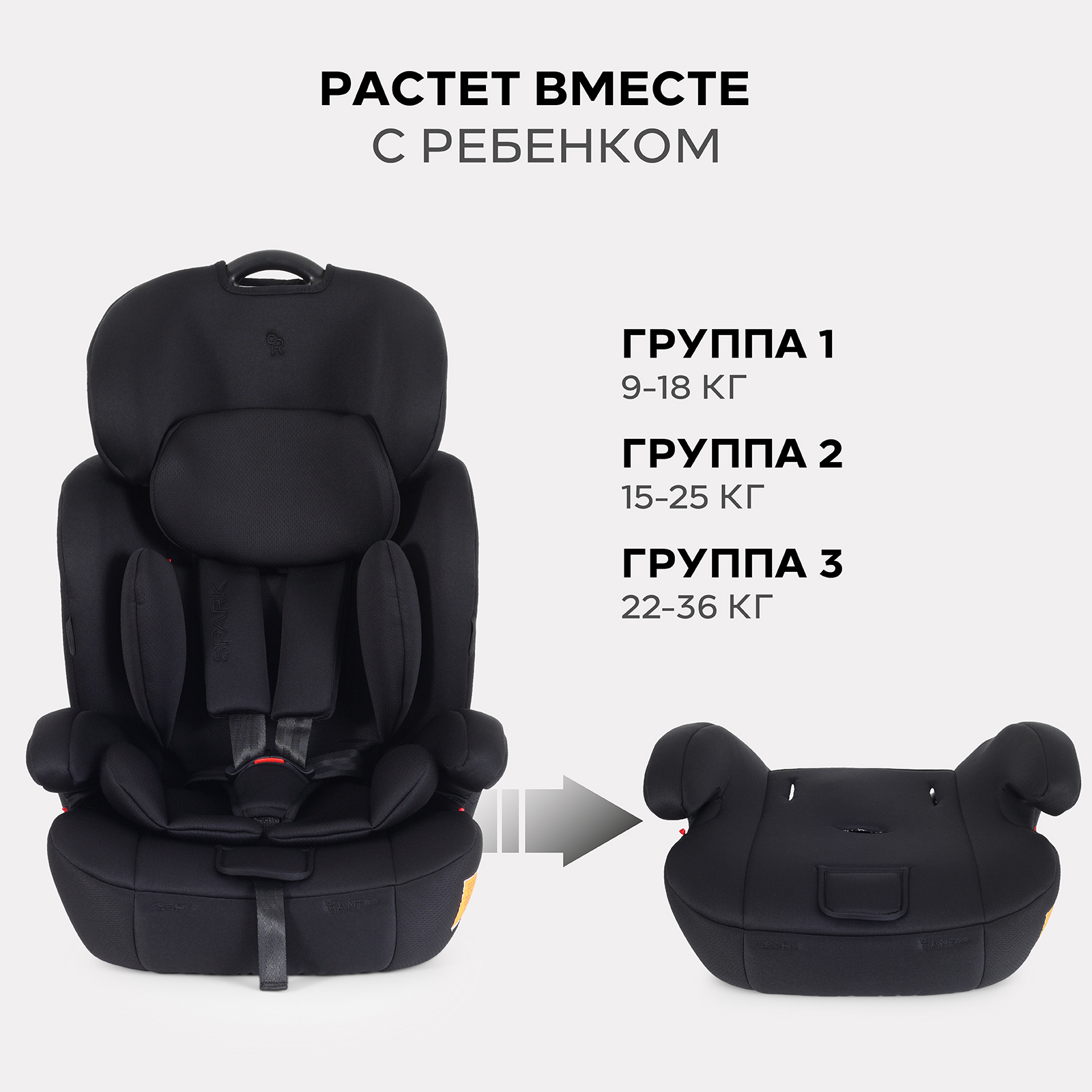 Автокресло Rant Basic Spark next 1/2/3 (9-36 кг) черный - фото 6