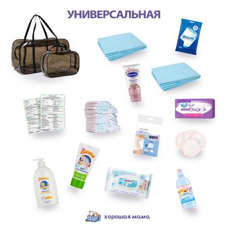 Готовая сумка в роддом Хорошая Мама Универсальная 2 в 1 черная тонированная