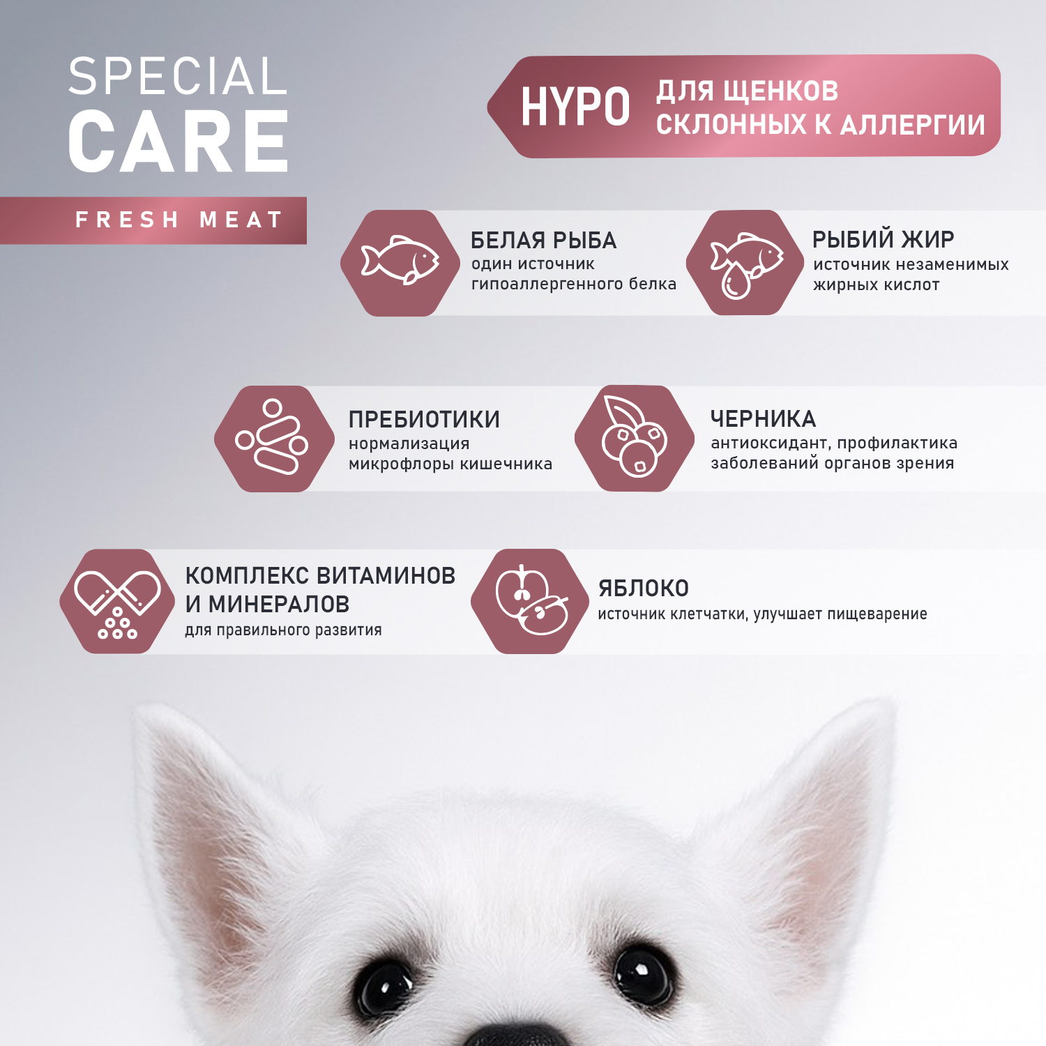 Корм для щенков и беременных собак AWARD Special Care Hypo Puppy всех пород склонных к аллерги с белой рыбой сухой 2кг - фото 4