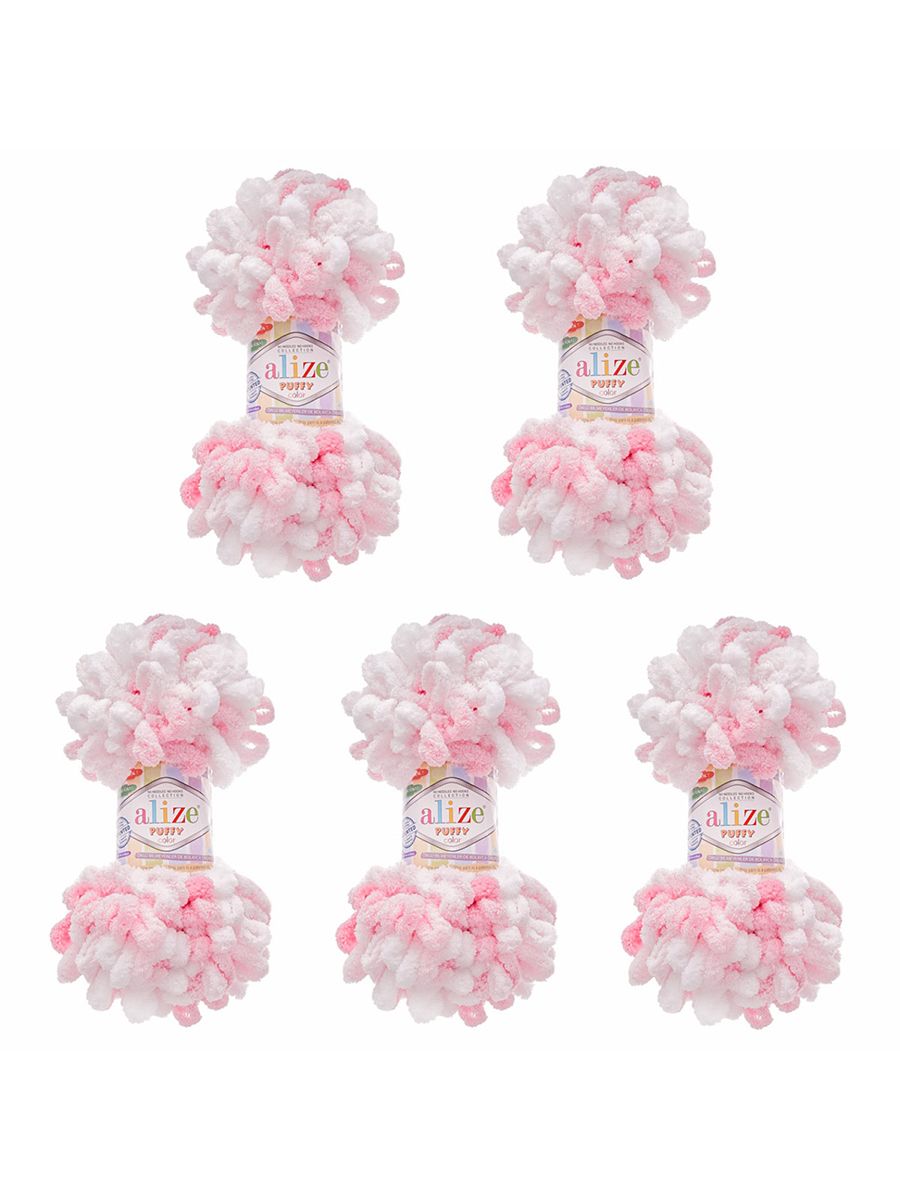 Пряжа для вязания Alize puffy color 100 г 9 м микрополиэстер плюшевая мягкая 5863 секционный 5 мотков - фото 6