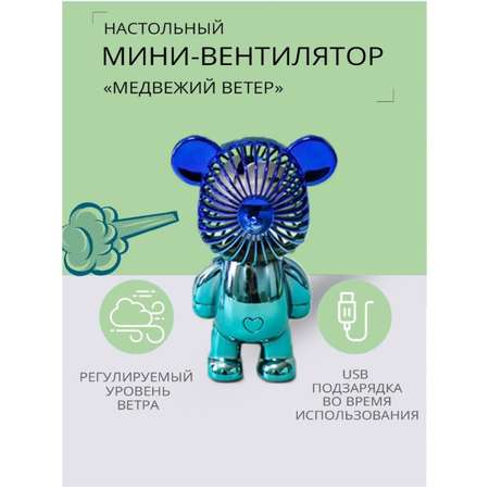 Вентилятор детский 4 лопасти CASTLELADY с USB зарядкой Мишка