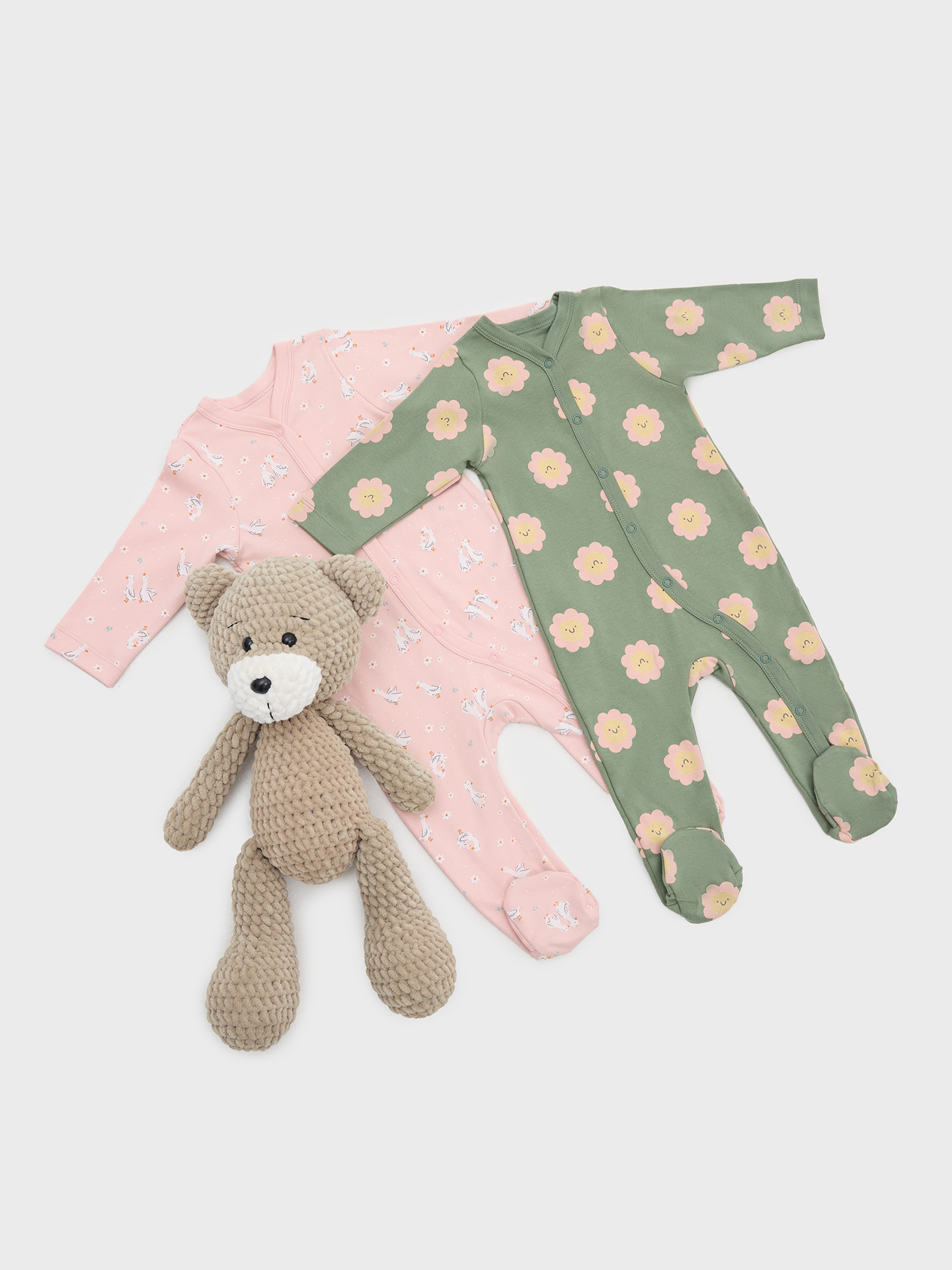 Комбинезон 2 шт Mark Formelle (Марк Формэль) 14005-2/уточки на св.розовом +цветы на зелени - фото 1