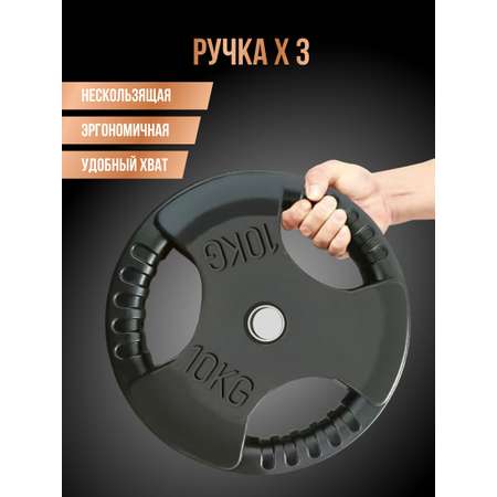 Диск обрезиненный Perfetto Sport с тремя хватами 10,0 кг 2 шт PS-828