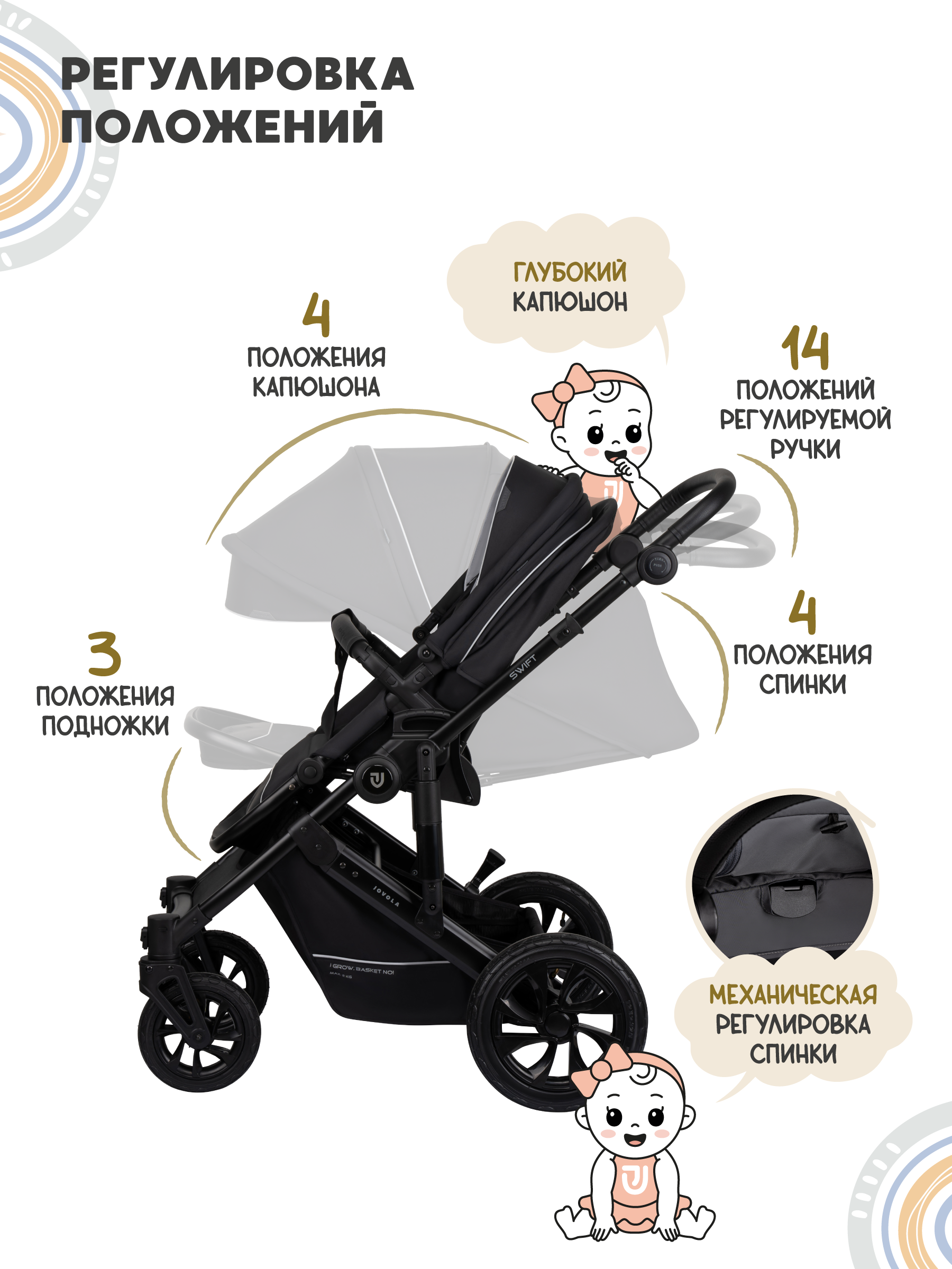 Коляска 3в1 JOVOLA Swift Plus черный - фото 10