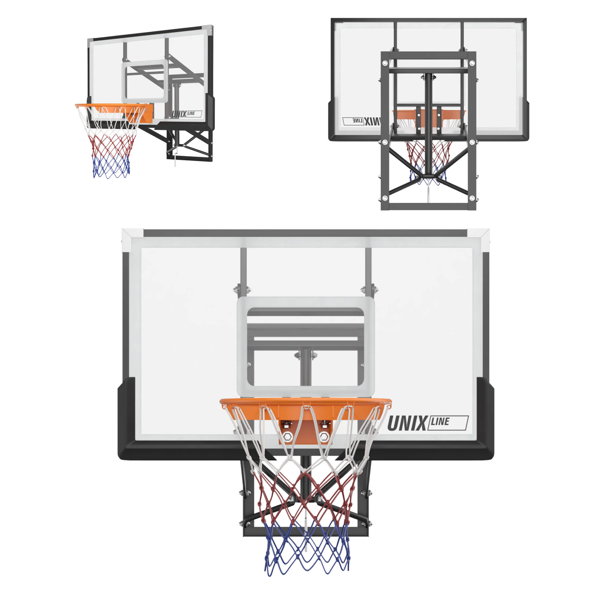 Баскетбольный щит UNIX line из поликарбоната в стальной раме B-Backboard-PC размер щита диаметр кольца R45 - фото 18
