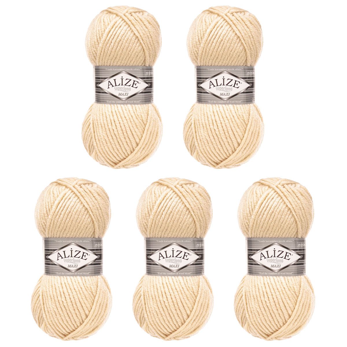 Пряжа Alize полушерстяная мягкая теплая Superlana maxi 100 гр 100 м 5 мотков 310 медовый - фото 6