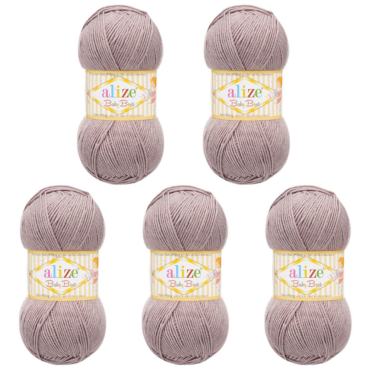 Пряжа для вязания Alize baby best бамбук акрил с эффектом антипиллинг 100 г 240 м 142 серая роза 5 мотков - фото 6
