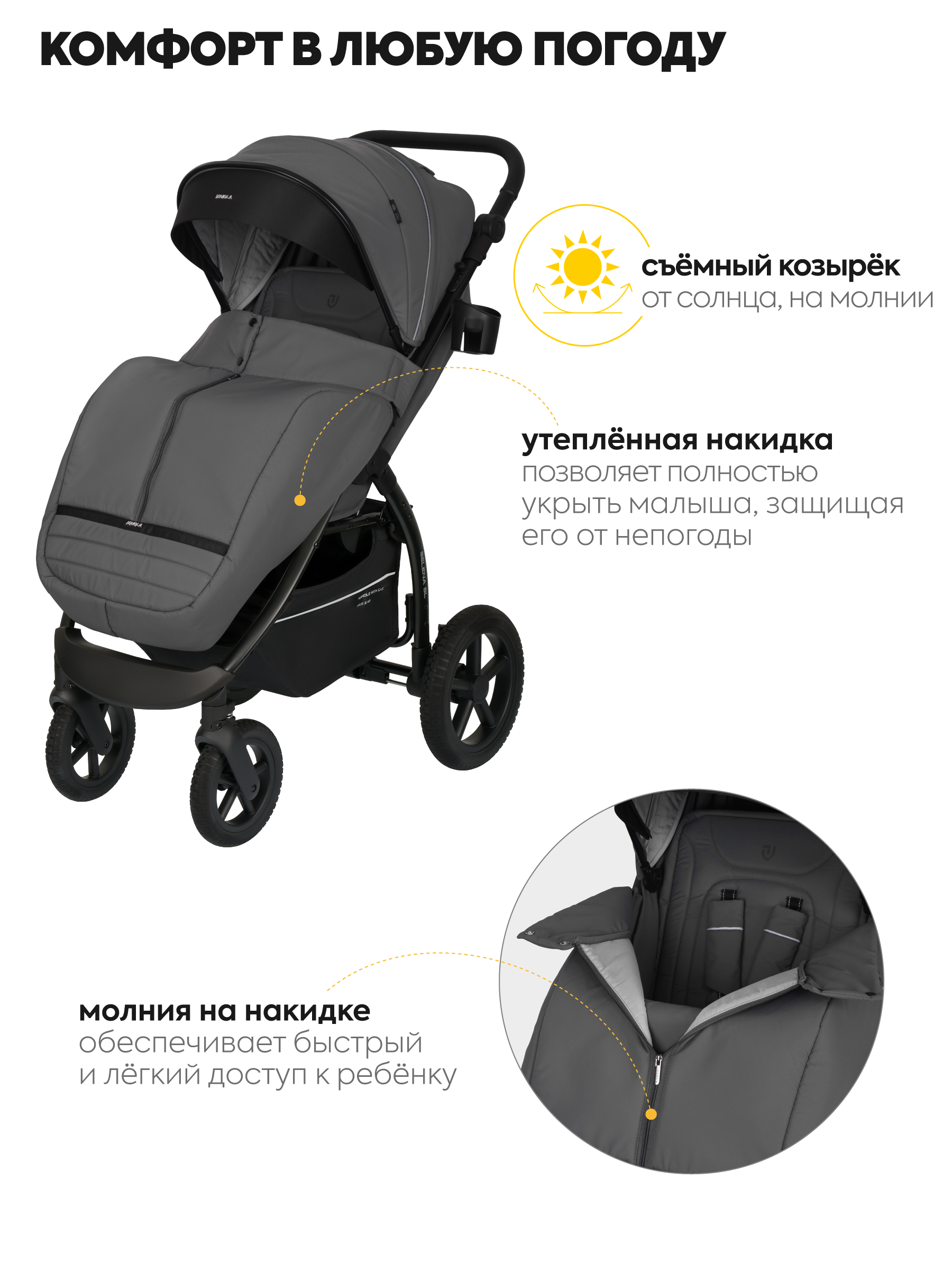 Коляска прогулочная JOVOLA Selena SL, всесезонная серый - фото 4