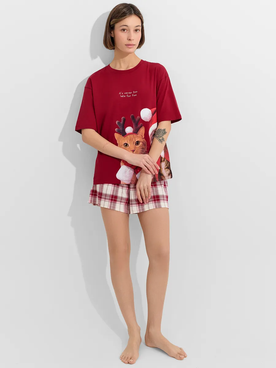 Пижама Mark Formelle (Марк Формэль) 592591/бордо +молочно -бордовая клетка - фото 9