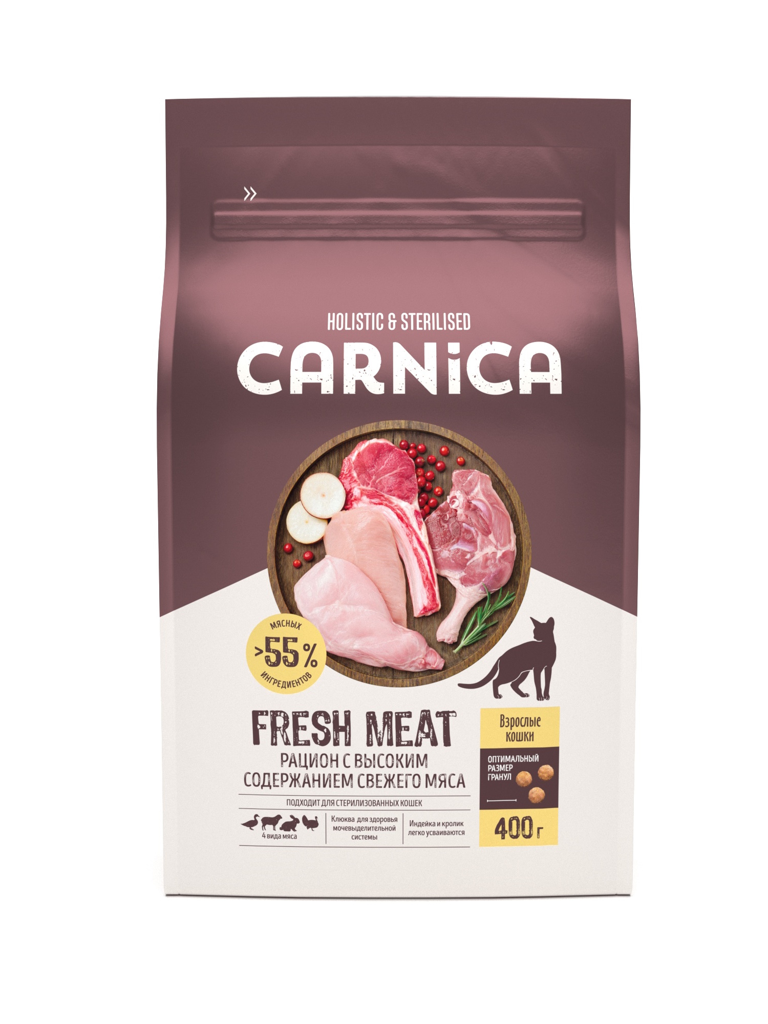 Корм для кошек CARNICA 4 вида мяса сухой 0.4кг - фото 1