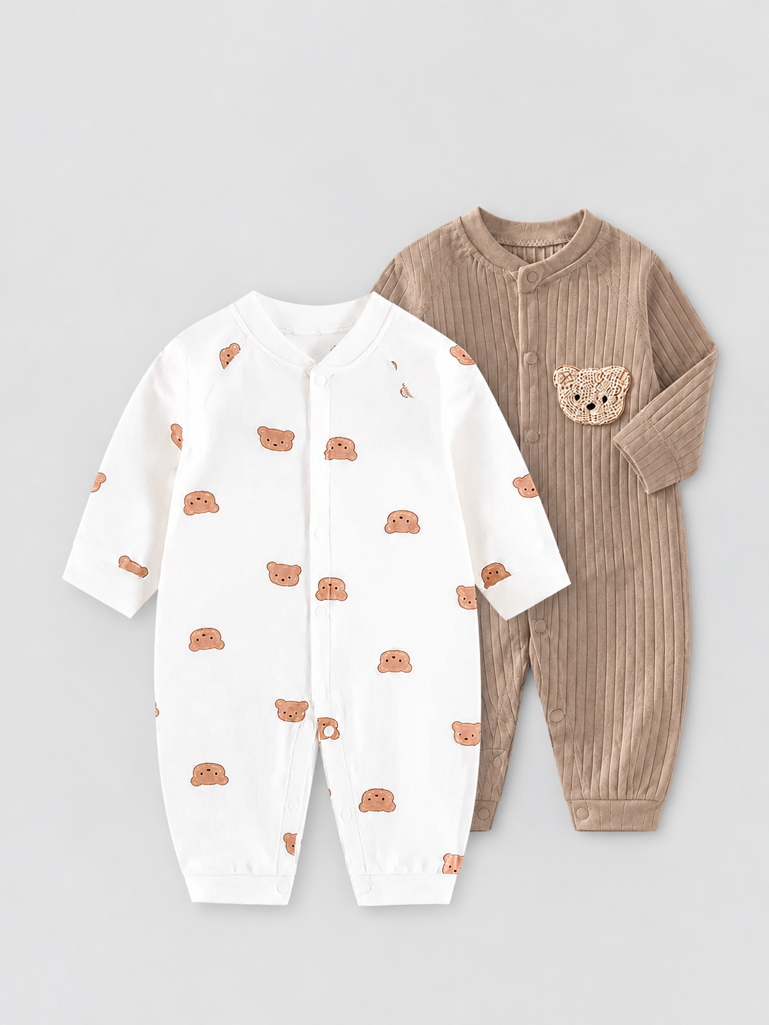 Комбинезон 2 шт Momzy набор коричневы, белый с мишками - фото 1