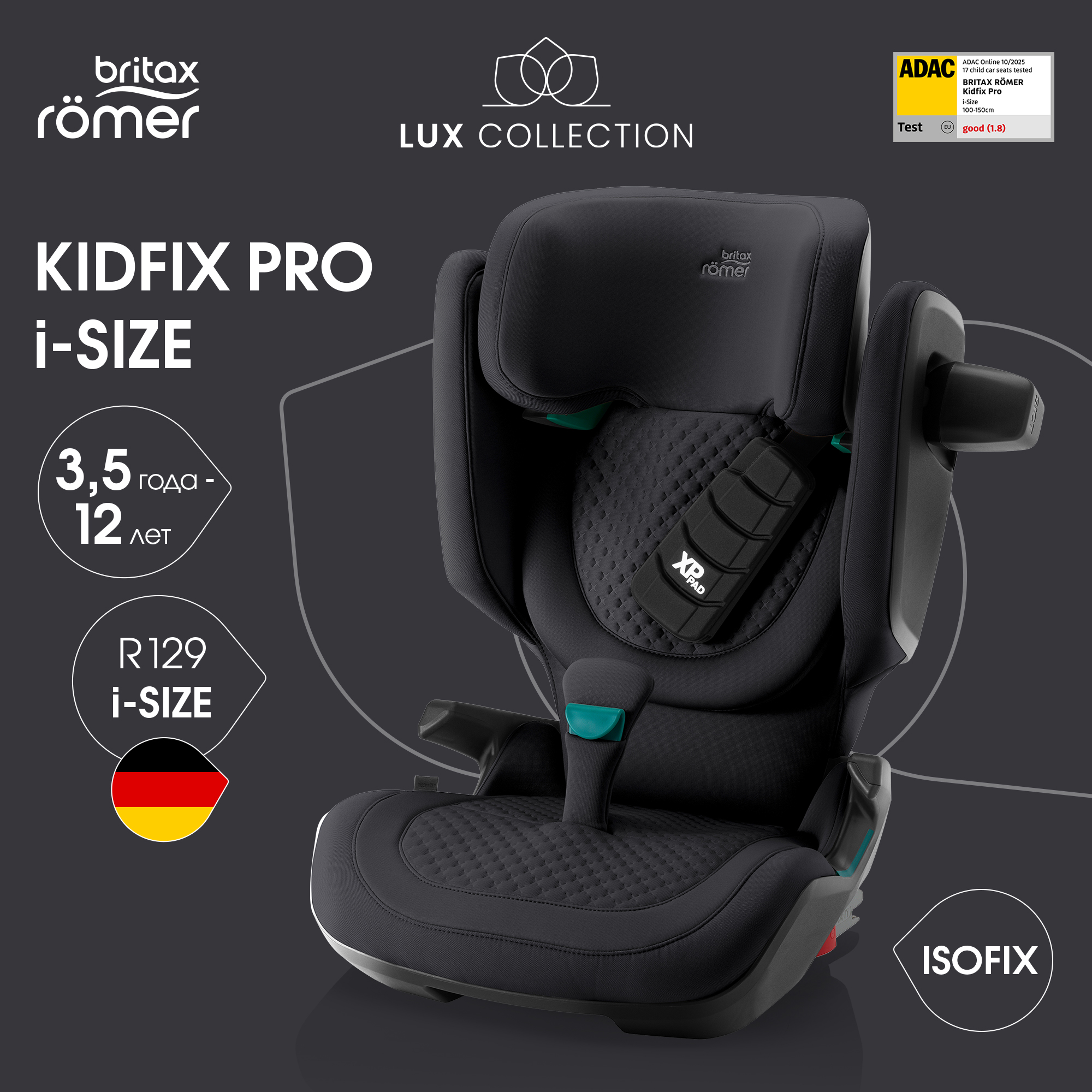 Автокресло Britax Roemer KIDFIX PRO i-SIZE LUX Isofix 2/3 (15-36 кг) черный - фото 1