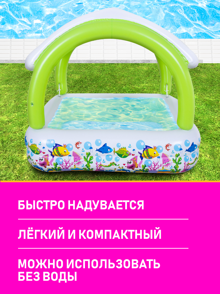 Надувной бассейн с навесом Jilong Морские обитатели (143х143х123 см 240 л) - фото 2