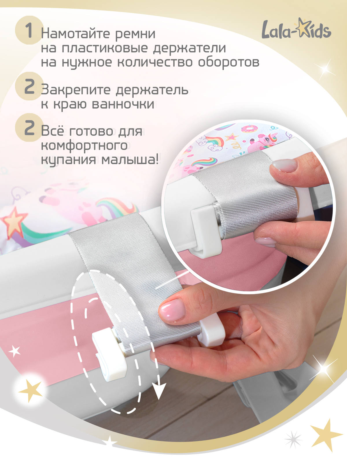 Складная ванночка для купания LaLa-Kids с термометром и матрасиком в комплекте - фото 8