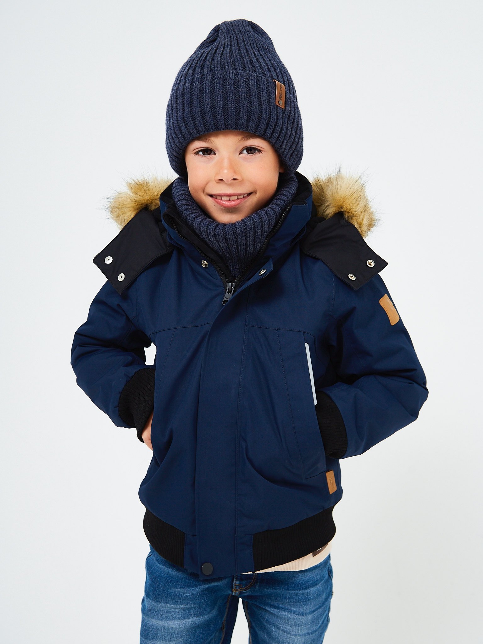 Шапка и снуд NYCkids NYC-H-104-GplainW-DblueB - фото 12