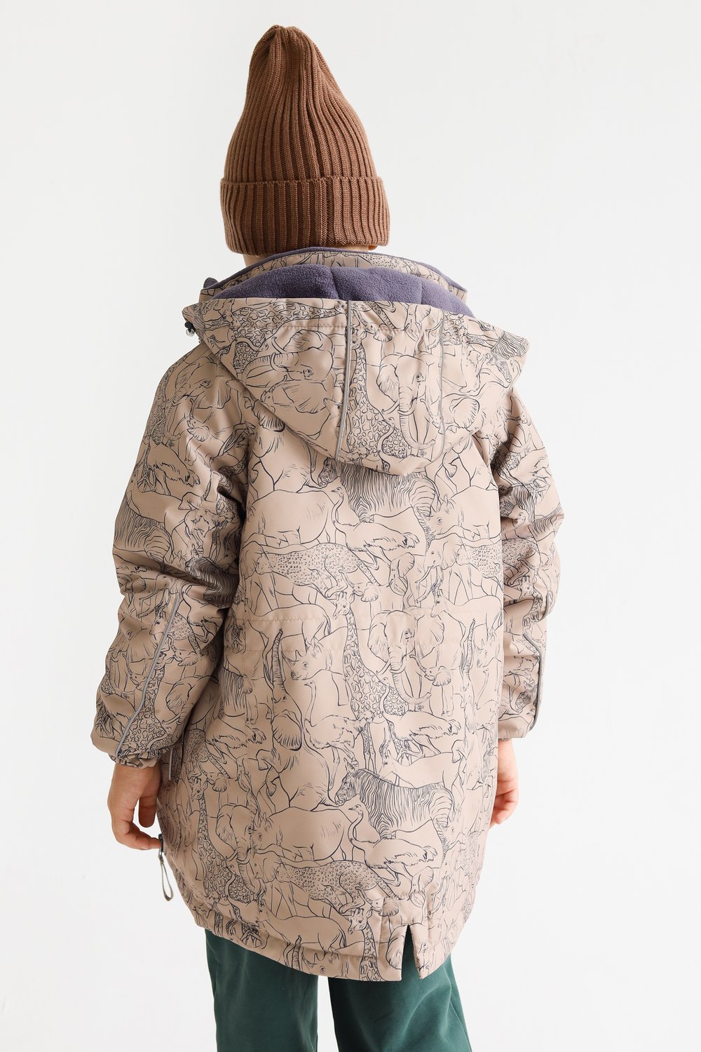 Парка MINIDINO В-К-034/ДПарка детская еврозима принт Сафари темно-бежевый - фото 9