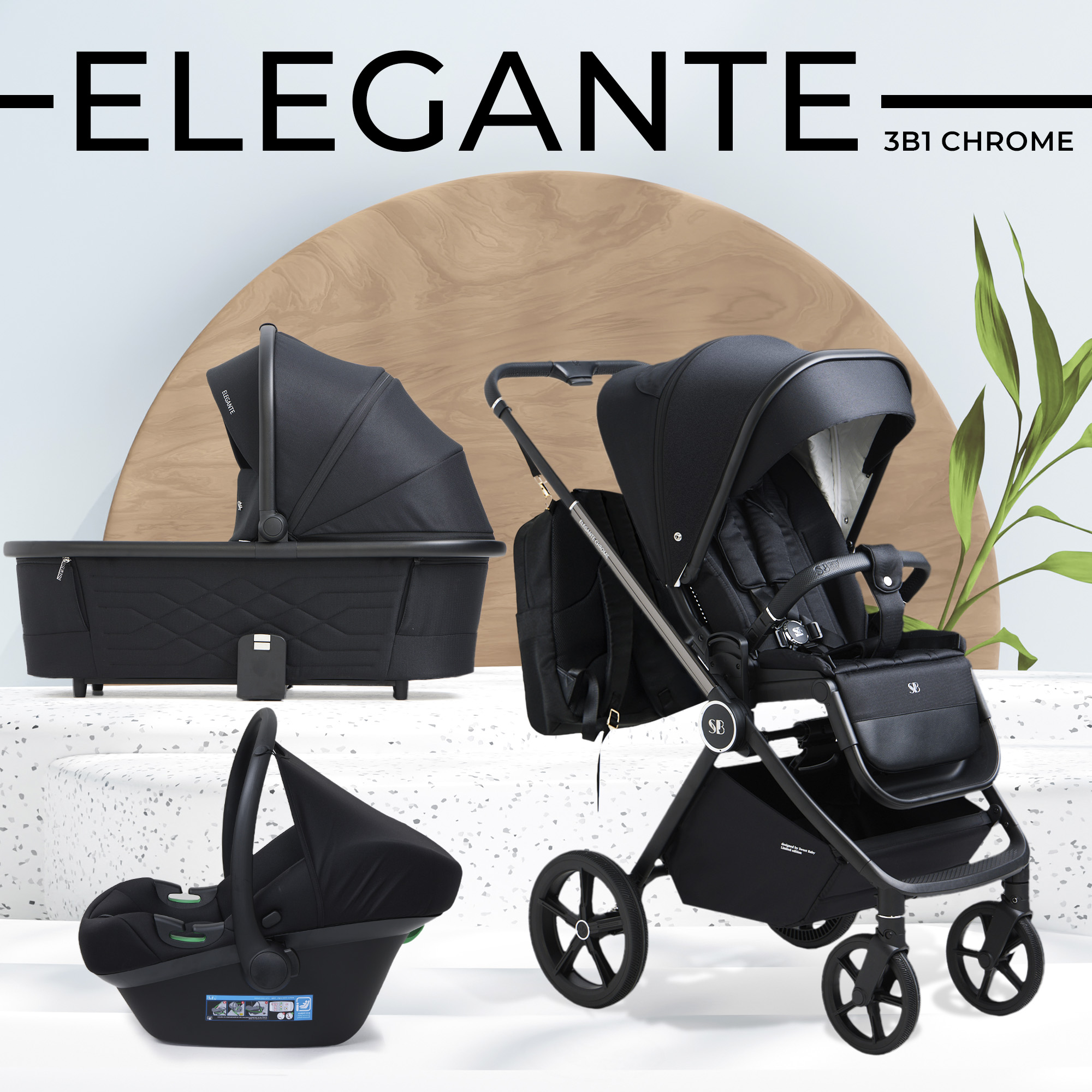 Коляска 3в1 Sweet Baby Elegante Chrome Black черный - фото 1