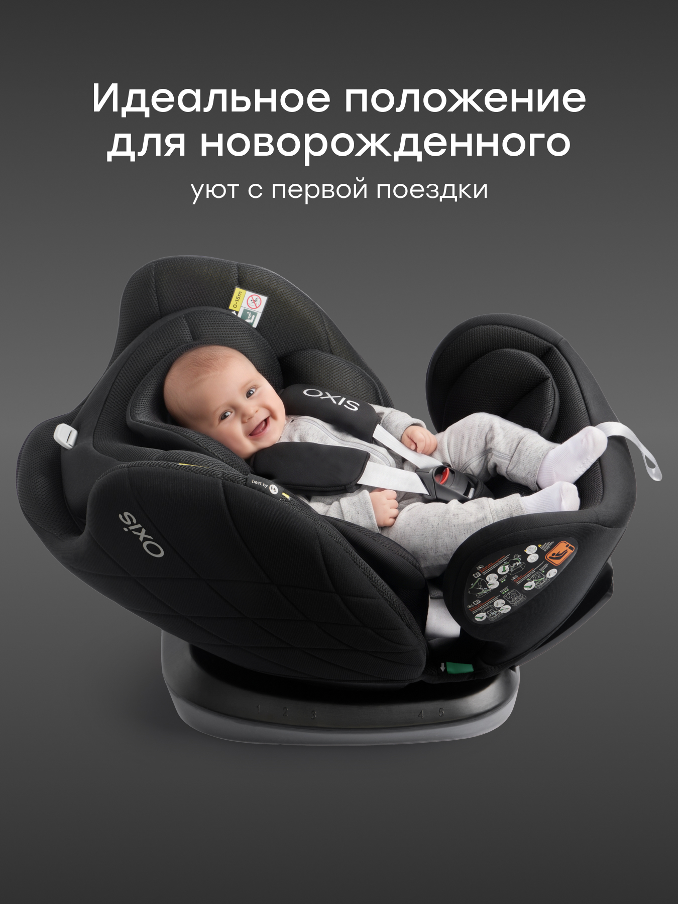Автокресло Happy Baby Oxis 0+/1/2/3 (0-36 кг) черный - фото 2
