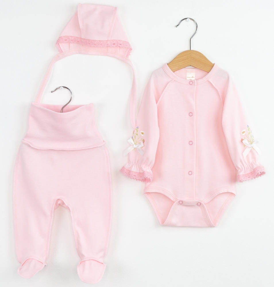 Боди и ползунки с чепчиком Baby boom КН165/2-И Вышивка розовый - фото 1