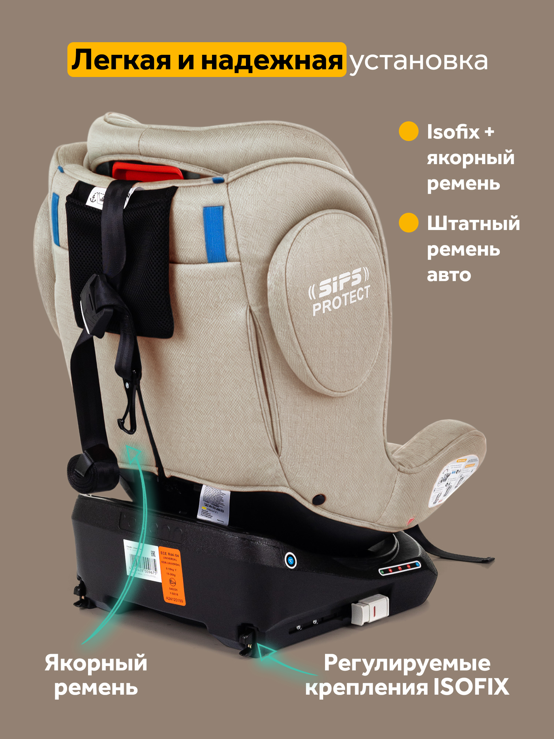 Автокресло Osann Eno 360 Wheat 0-36 кг Isofix 0+/1/2/3 (0-36 кг) бежевый - фото 3