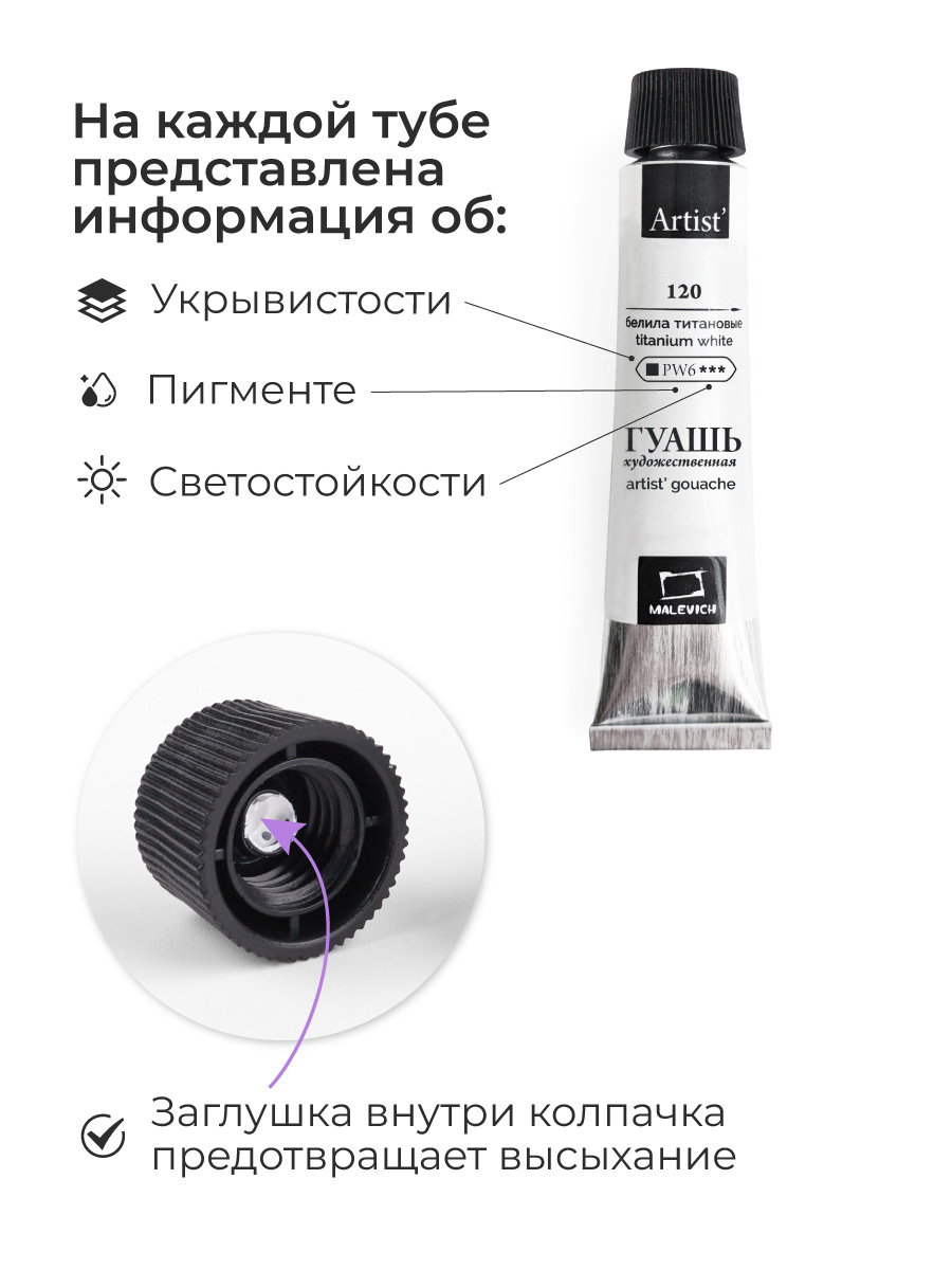 Краски гуашь Малевичъ 12 цв. - фото 3