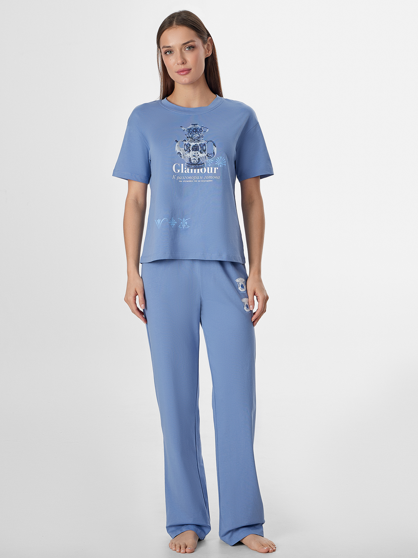 Изображение товара Хлопковая женская пижама Mark Formelle с штанами и футболкой