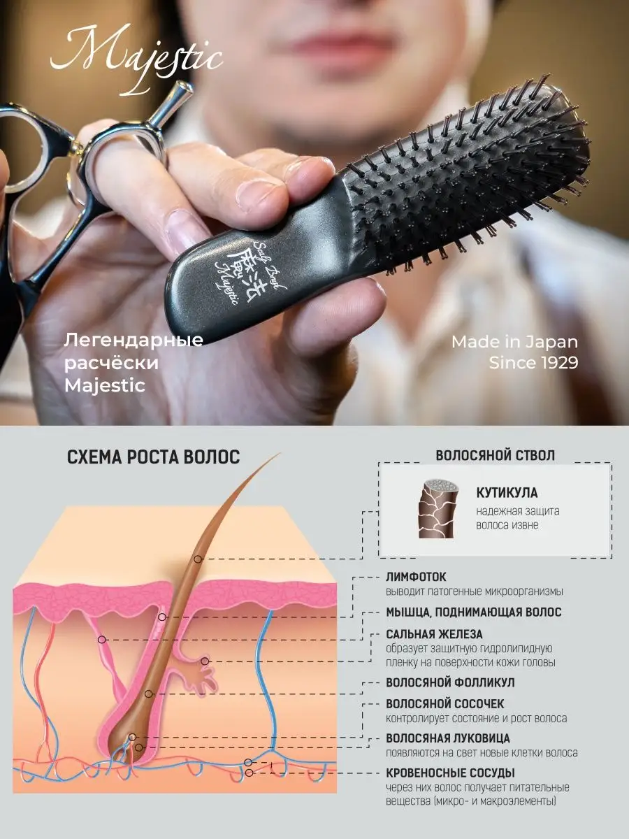 Массажная расческа Majestic черный - фото 9
