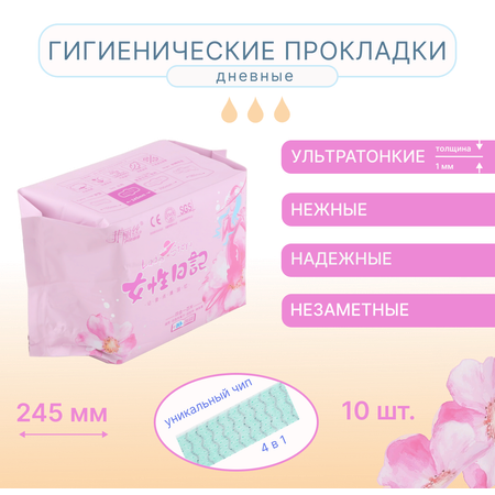 Гигиенические прокладки FRISS дневные Чип 4 в 1 с турмалином и наносеребром 10 шт 245 мм 3 капли