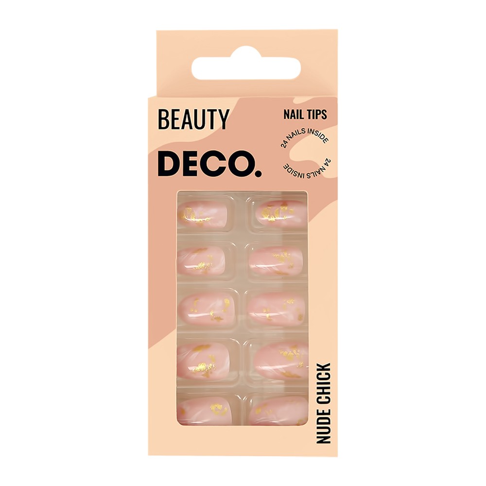 Накладные ногти DECO. Nude chick pink marble 24 шт + клеевые стикеры 24 шт - фото 1