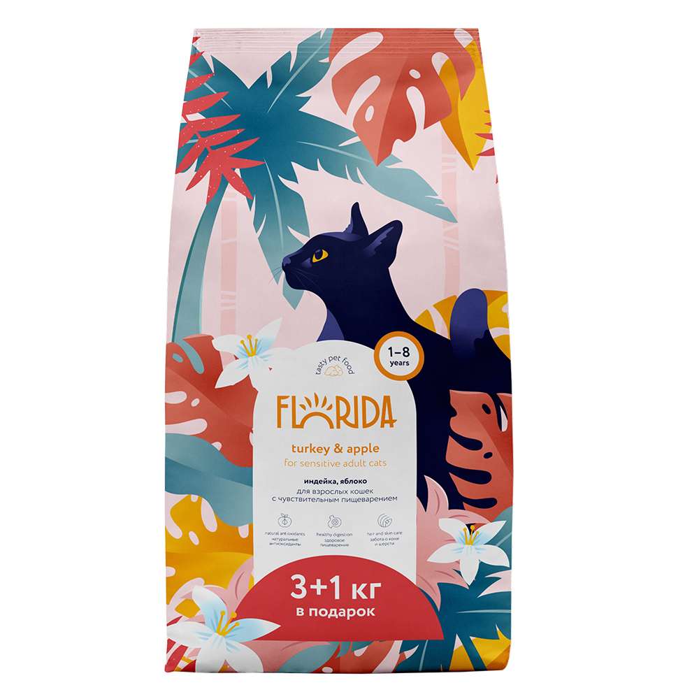 Корм для кошек Florida Sensible с индейкой и яблоком 4кг - фото 1