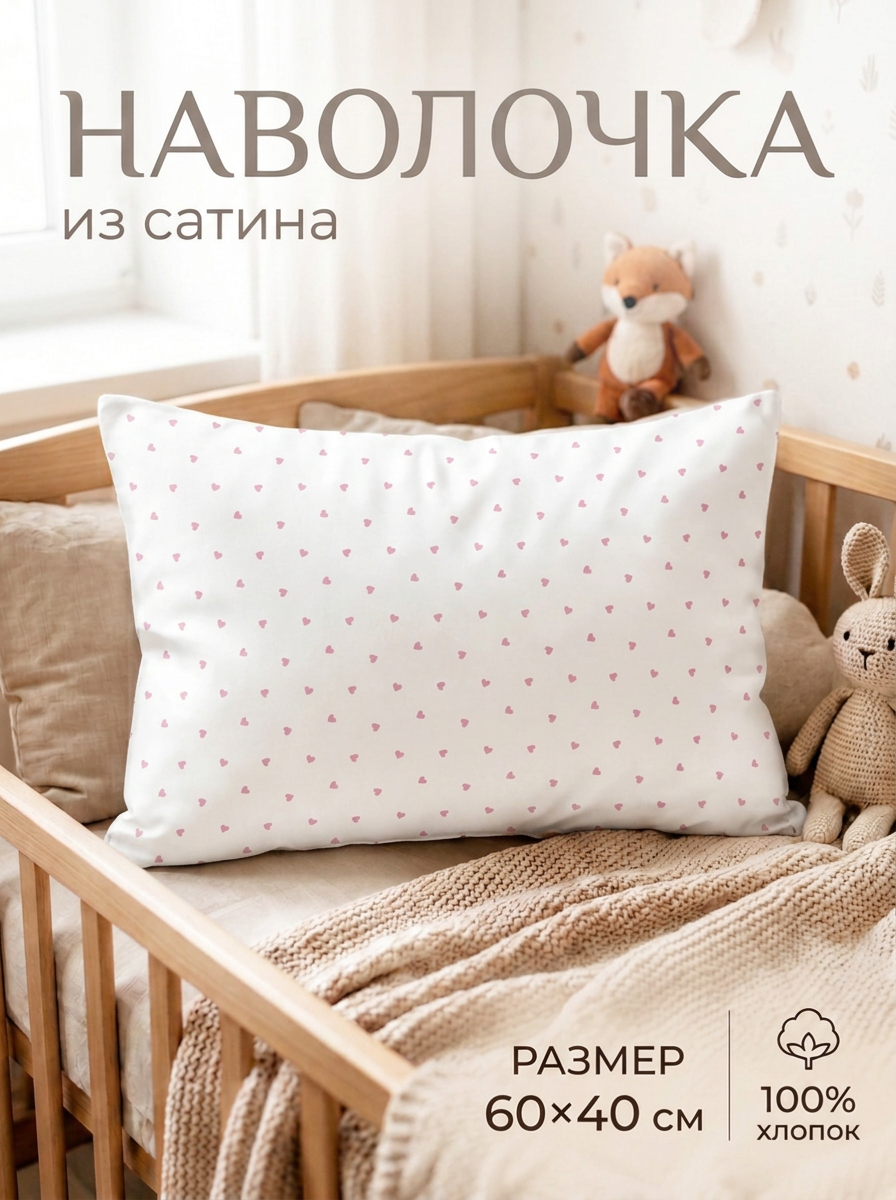 Наволочка Мягкий Кролик Розовые сердечки маленькие 40 x 60 см - фото 1